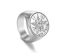 EUEAVAN Tetragrammaton Ring for Men Hebrew Name of God YHVH YHWH Jehovah Pentacle Yeshua Blessed Prayer Ring Pentagram Amulet Jewelry Wiccan Gift (silver, 12(US))