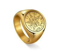 EUEAVAN Tetragrammaton Ring for Men Hebrew Name of God YHVH YHWH Jehovah Pentacle Yeshua Blessed Prayer Ring Pentagram Amulet Jewelry Wiccan Gift (gold, 10(US))