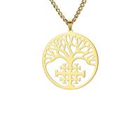 EUEAVAN Tree of Life Jerusalem Cross Necklace Crucifix Family Tree Pendant Crusaders Knights Templar Cross Amulet Greek Religious Jewelry Baptism Faith Gifts for Women Men, M, Stainless Steel, No