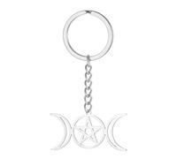 EUEAVAN Triple Moon Goddess Keychain Pentagram Hecate Keyring Wheel of Hecate Wicca Amulet Pagan Jewelry Witchcraft Gift (silver)