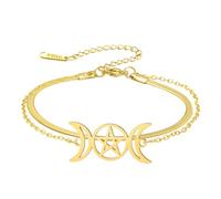 EUEAVAN Triple Moon Goddess Pentagram Star Bracelet Amulet Pentagram Religion Bangle Stainless Steel Jewelry Symbol Witchcraft Gifts For Women (layerd gold)