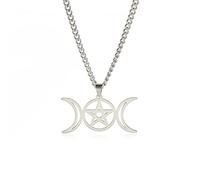 EUEAVAN Triple Moon Goddess Pentagram Star Pendant Necklace Amulet Pentagram Religion Stainless Steel Jewelry Symbol Witchcraft Gifts For Women Girls (silver)