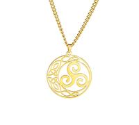 EUEAVAN Triple Spiral Celtic Round Pendant Necklace Triskele Pendant Stainless Steel Adjustable Triskelion Swirl Pendant Necklace Pagan Wiccan Pendant Necklace (Gold)