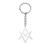 EUEAVAN Unicursal Hexagram Symbol Keychain 6-Pointed Star Keyring Occult Satanic Religion Talisman for Women Men (silver)