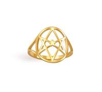 EUEAVAN Unicursal Hexagram Symbol Ring 6 Pointed Star Ring Occult Satanic Star of David Talisman Religious Jewellery Gift for Women Men (gold 2, 7(0.67in))