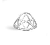 EUEAVAN Unicursal Hexagram Symbol Ring 6 Pointed Star Ring Occult Satanic Star of David Talisman Religious Jewellery Gift for Women Men (silver, 9(0.75in))