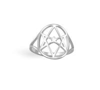 EUEAVAN Unicursal Hexagram Symbol Ring 6 Pointed Star Ring Occult Satanic Star of David Talisman Religious Jewellery Gift for Women Men (silver 2, 7(0.67in))