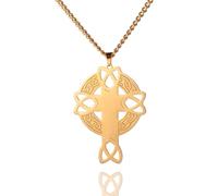 EUEAVAN Viking Celtic Cross Necklace Irish Prayer Pendant Crucifix Religious Choker Jesus Amulet Nordic Jewelry Men Women Girl Gifts Souvenirs (gold2)