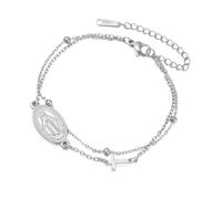 EUEAVAN Virgin Mary Cross Bracelet for Women Virgen de Guadalupe Our Lady of Guadalupe Mother Mary Bracelet Miraculous Medal Christian Amulet Catholic Faith Jewelry Baptism Gift (silver 2)