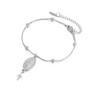 EUEAVAN Virgin Mary Cross Bracelet for Women Virgen de Guadalupe Our Lady of Guadalupe Mother Mary Bracelet Miraculous Medal Christian Amulet Catholic Faith Jewelry Baptism Gift (silver 4)