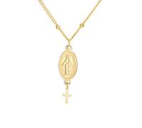 EUEAVAN Virgin Mary Cross Necklace for Women Virgen de Guadalupe Our Lady of Guadalupe Mother Mary Necklace Miraculous Medal Pendant Christian Amulet Catholic Faith Jewelry Baptism Gift (gold 4)