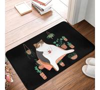 EUEKQOIB Calico Cat With Pot Plants Cat Mom Non slip Doormat Floor Mat Carpet Rug Kitchen Entrance Home Balcony Footpad