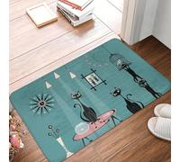 EUEKQOIB Mid Century Black Cats Mischief Doormat Non Slip Kitchen Bathroom Mat Garden Garage Floor Door Entrance Carpet Rug