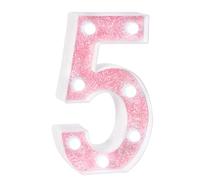 EUFONY LED Pink Glitter Marquee Light Up Number 5, Cool White Lights Marquee Numbers for Girls' Birthday Party Decorations, Battery-Powered Number Sign for Wedding, Baby Shower, Wall and Table Decor