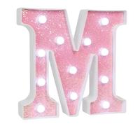 EUFONY Pink Glitter Marquee Light Up Letters, Battery Operated LED Letter Lights Signs for Pink Birthday Party Table Decorations, Wall Decor for Girls Bedroom, Initial Letter M with Cool White Lights