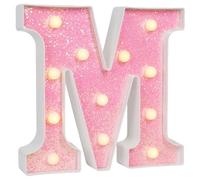 EUFONY Pink Glitter Marquee Light Up Letters, Battery Operated LED Letter Lights Signs for Pink Birthday Party Table Decorations, Wall Decor for Girls Bedroom, Initial Letter M with Warm White Lights
