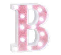EUFONY Pink Glitter Marquee Light Up Letters, Battery Powered LED Alphabet Letter Lights Sign for Birthday Party Table Decorations, Wall Decor for Girls Room, Pink Initial Letter B w/Cool White Lights