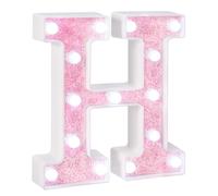 EUFONY Pink Glitter Marquee Light Up Letters, Battery Powered LED Alphabet Letter Lights Sign for Birthday Party Table Decorations, Wall Decor for Girls Room, Pink Initial Letter H w/Cool White Lights