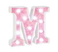 EUFONY Pink Glitter Marquee Light Up Letters, Battery Powered LED Alphabet Letter Lights Sign for Birthday Party Table Decorations, Wall Decor for Girls Room, Pink Initial Letter M w/Cool White Lights
