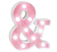 EUFONY Pink Glitter Marquee Light Up Letters, Battery Powered LED Alphabet Letter Lights Sign for Birthday Party Table Decorations, Wall Decor for Girls Room, Pink Ampersand Symbol & Cool White Lights