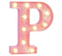EUFONY Pink Marquee Light Up Letters, Glitter Alphabet LED Letter Lights for Pink Birthday Party Decorations, Battery Operated Letter Sign for Girls Room Vanity Table Decor, Warm White Lights Letter P