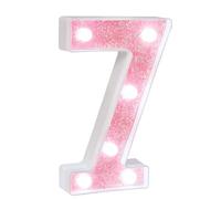 EUFONY Pink Marquee Light Up Numbers, Glitter LED Number Lights Battery Powered for Girls 7th 17th Birthday Party Table Decorations, Wall Decor for Girls Room, Pink Number 7 Sign w/Cool White Lights