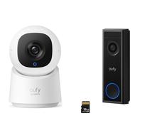 Eufy C31 2K Smart Video Doorbell with MicroSD Card & C220 Pan-Tilt 2K WiFi Indoor Security Camera Bundle, Black