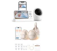 eufy Security Wearable Breast Pump S1+Baby Monitor E21,Electric Hands-Free Breast Pump with Heating Technology, App-Controlled Smart Rhythm,4K UHD Camera,5" 720p Display,8× Zoom