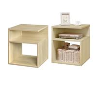 EUGAD Bedside Table Nightstand Modern Bedside Cabinet with 2 Open Compartments, Coffee Table for Living Room Side Table with Storage, Small Bookcase Light Oak Sofa Table, 35x35x41cm, 2 Set