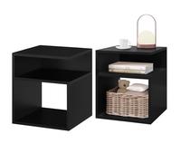 EUGAD Bedside Table Nightstand Modern Bedside Cabinet with 2 Open Compartments, Coffee Table for Living Room Side Table with Storage, Small Bookcase Black Sofa Table, 35x35x41cm, 2 Set