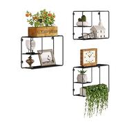 EUGAD Floating Shelves 3-Tier Wall Shelf, Set of 3, Industrial Style Shelving Unit Decorative Corner Shelf Unit, Folding Small Shelf for Kitchen, Bathroom, Living Room, Bedroom, 38x11.5x25.5cm, Black