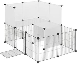 EUGAD Pet Playpen 2-tier Rabbit Run with Door, DIY Small Animal Playpens 20 Panels 35x35cm, Modular Pet Enclosure Fence for Small Animals, Rabbits Exercise Fence,Guinea Pig Cage 107x72x72cm
