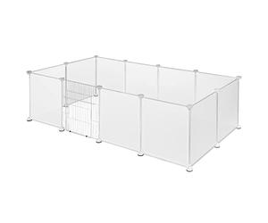 EUGAD Pet Playpen Plastic, Rabbit Run with Door, Hamster Playpen 12 Panels 45x35cm DIY Plastic Enclosure Cage, Indoor Run for Hamsters, Rabbits, Hedgehogs, Guinea Pigs 145x75x46cm, White