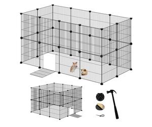 EUGAD Rabbit Run 2-Floor Metal Pet Playpen with Door,Encrypted Wire Mesh Cages Indoor 24 Panels DIY Metal Pet Fence for Puppy,Rabbit,Kitten,Hamster,Guinea Pig,Turtle,Hedgehog.Black 142x72x72CM