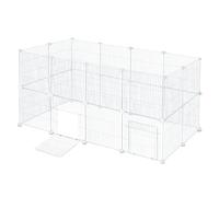 EUGAD Rabbit Run, Modular Pet Playpen with Door, Encrypted Wire Mesh Cages Puppy Pen Indoor 24 Panels, DIY Metal Pet Fence for Small Animal,Kitten,Hamster,Guinea Pig,Hedgehog White 142x72x72CM