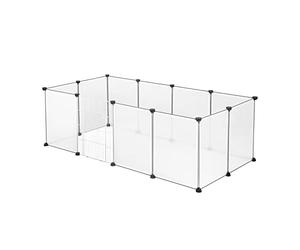 EUGAD Rabbit Run Plastic, Hamster Playpen, Pet Fence DIY Pet Playpen with Door, Small Animal Enclosure, Indoor Run for Hamsters, Rabbits, Hedgehogs, Guinea Pigs 143x75x46 cm, White