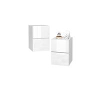 EUGAD Set of 2 Bedside Table with 2 storage Drawers, High Gloss Surface, 40x40x58 cm, White Nightstand Cabinet, Modern Side Table End Table Chest of