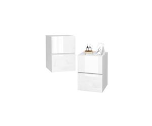 EUGAD Set of 2 Bedside Table with 2 storage Drawers, High Gloss Surface, 40x40x58 cm, White Nightstand Cabinet, Modern Side Table End Table Chest of