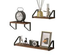 EUGAD Set of 3 Wall Shelves, Floating Shelves, Industrial Wall Storage Unit for Kitchen, Living Room, Bedroom, Rustic Brown and Black, 60 x 11 x 15cm and 30 x 11 x 15cm