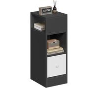 EUGAD Slim Bedside Table, Narrow Bedside Cabinet, with 2 Open Shelves 1 Drawer, 25 x 66 x 30 cm, nightstand for bedroom, Wood, Dark Gray, 0010CTG