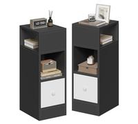 EUGAD Slim Bedside Table set of 2, Narrow Bedside Cabinet, with 2 Open Shelves 1 Drawer, 25 x 66 x 30 cm, nightstand for bedroom, Wood, Dark Gray, 0010CTG-2