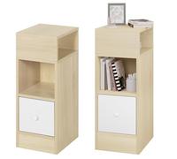 EUGAD Slim Bedside Table set of 2, Narrow Bedside Cabinet, with 2 Open Shelves 1 Drawer, 25 x 66 x 30 cm, nightstand for bedroom, Wood, Oak, 0192ZZ-2