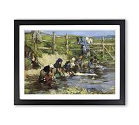 Eugene Boudin Washing in the Stream Classic Painting Framed Print | A2 Black Framed Wall Art | Ready to Hang | Classic Historical Picture | Living Room Bedroom Lounge Office