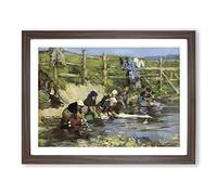 Eugene Boudin Washing in the Stream Classic Painting Framed Print | A4 Walnut Framed Wall Art | Ready to Hang | Classic Historical Picture | Living Room Bedroom Lounge Office