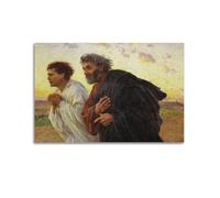 Eugène Burnand Fine Artwork Poster The Disciples Peter And John Running to The Sepulchre on The Morning of The Resurrection Canvas Wall Art Picture Prints Hanging Photo Idea Decor 16x24inch(40x60cm)