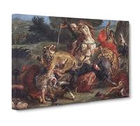 Eugene Delacroix Lion Hunt Canvas Print | Gallery Wrapped 30mm Frame Wall Art | 20x14 inches | Ready to Hang | Modern Animals Picture | Living Room Bedroom Lounge Office
