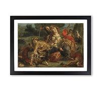 Eugene Delacroix Lion Hunt Framed Print | A2 Oak Framed Wall Art | Ready to Hang | Modern Animal Picture | Living Room Bedroom Lounge Office