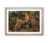 Eugene Delacroix Lion Hunt Framed Print | A2 Oak Framed Wall Art | Ready to Hang | Modern Animal Picture | Living Room Bedroom Lounge Office
