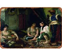 Eugène Delacroix - Women Of Algiers In Their Apartment Metal Tin Sign Retro Wall Decor for Home Gate Garden Bars Restaurants Cafes Office Store Pubs Club Sign Gift 12 X 8 INCH Plaque Tin Sign