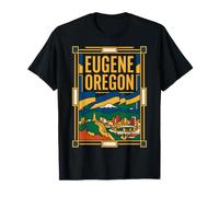 Eugene Oregon Flag Skyline Mountain Retro Vintage Art T-Shirt